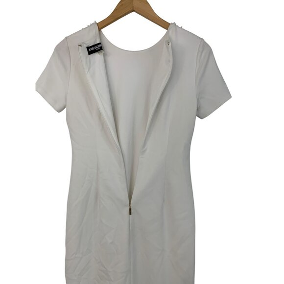 Size 0 Karl Lagerfeld Paris White Pearl Short Sleeve Sheath Dress NWOT Stretch - Picture 3 of 8